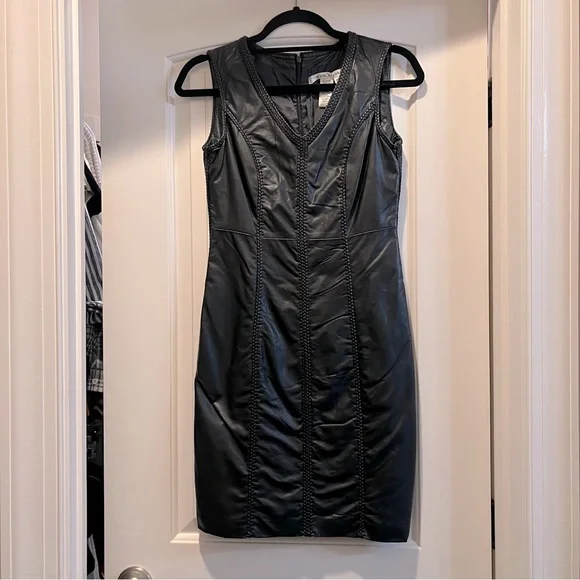 chinese dress ladies Max Studio Women's Faux Leatherette Sleeveless Short Dress, Black, X-Small  at Amazon Women's Clothing store